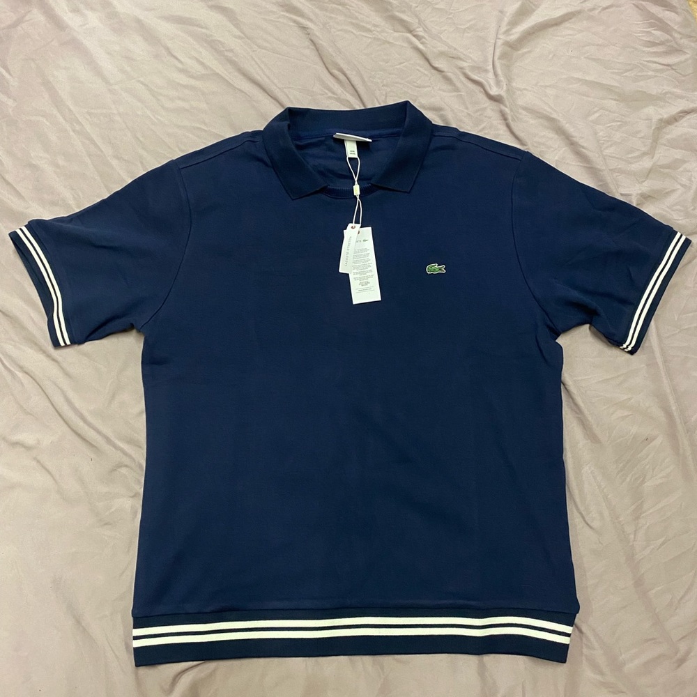 Men’s lacoste polo shirt comfortable stretch navy brand new with tags xlarge